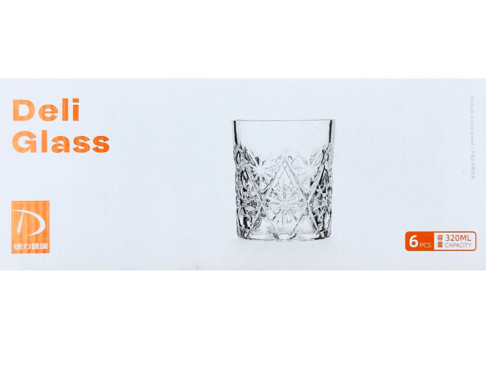 DELI GLASS Whisky Glass - Capacity 320 mL H_ 95mm Dia Top 85mm - Box Set of 6 Glasses
