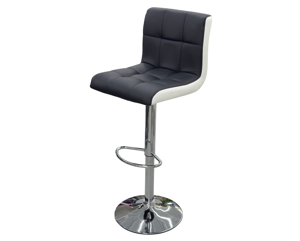 E 07/26 - Bar Chair Swivel 360° Black PU Leather Seat whith White Sides. Chrome Plated Metal Base. Ref: WX-2318 W 47 x D: 52 x H: 64 / 86 cm