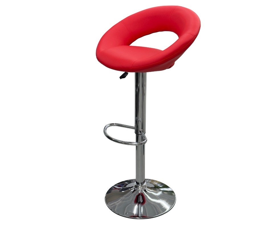 E 07/26 - Bar Chair Swivel 360° Red PU Leather Seat . Chrome Plated Metal Base. Ref: WX-1189 W 52 x D: 48 x H: 62 / 83 cm