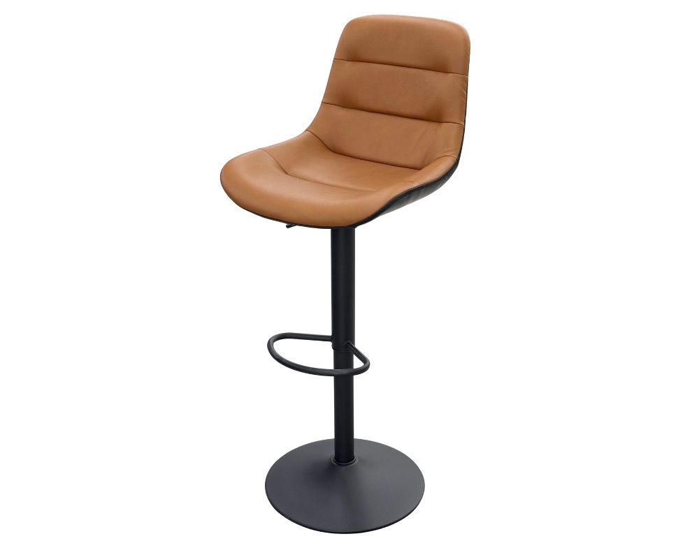 E 07/26 - Bar Chair Swivel Seat 360° Brown PU Leather Base Metal Base Covered Black Painting . Ref:CP-2512D. W 46 x D 50 x Seat-Height 61 / 82 cm