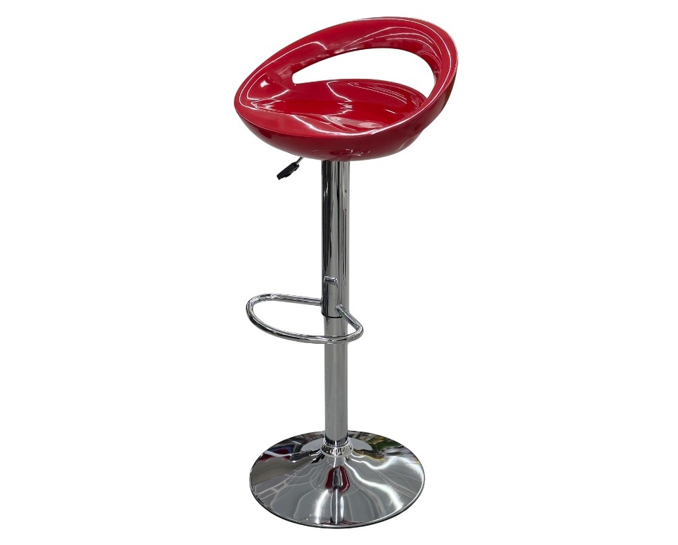 E 07/26 - Bar Stool Swivel 360° ABS Red Plastic Ref: WX-2001 Chrome Plated Metal Base Ref: WX-2004 W: 46 xD: 41 x Seat Hei!ght: 61 / 82cm