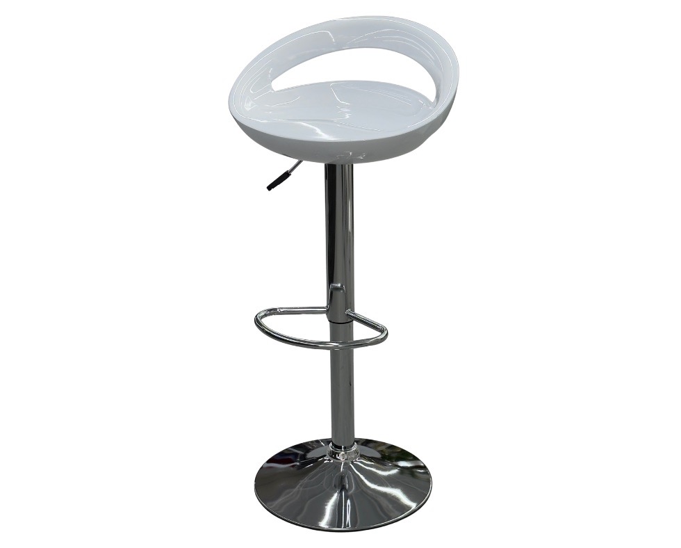 E 07/26 - Bar Stool Swivel 360° ABS White Plastic Ref: WX-2001 Chrome Plated Metal Base Ref: WX-2004 W: 46 xD: 41 x Seat Hei!ght: 61 / 82cm