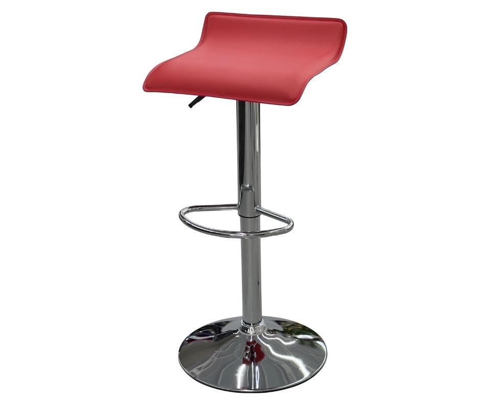 E 07/26 - Bar Stool Swivel 360° Red PU Leather; Chrome Plated Metal Base. Ref: wx-2016 W : 36 x D: 41 x Seat Height: 61 / 82 cm