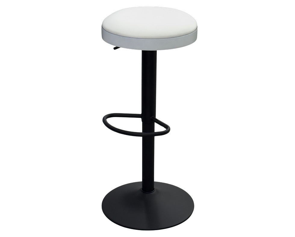 E 07/26 - Bar Stool Swivel 360° Ref : WX-2842 White with White PU Leather Seat. Metal Base Covered Black Painting. Dia: 36 x Seat Height 59 / 79 cm