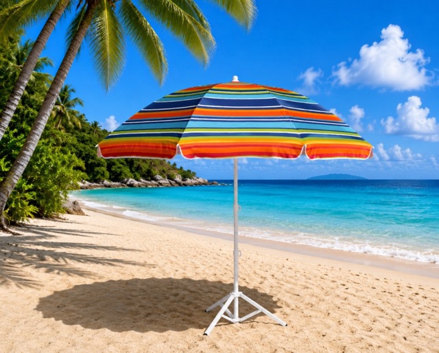 E 07/26 - Beach Umbrella Orange / Blue Dia 2O0 cm Fabric Polyester 120gr