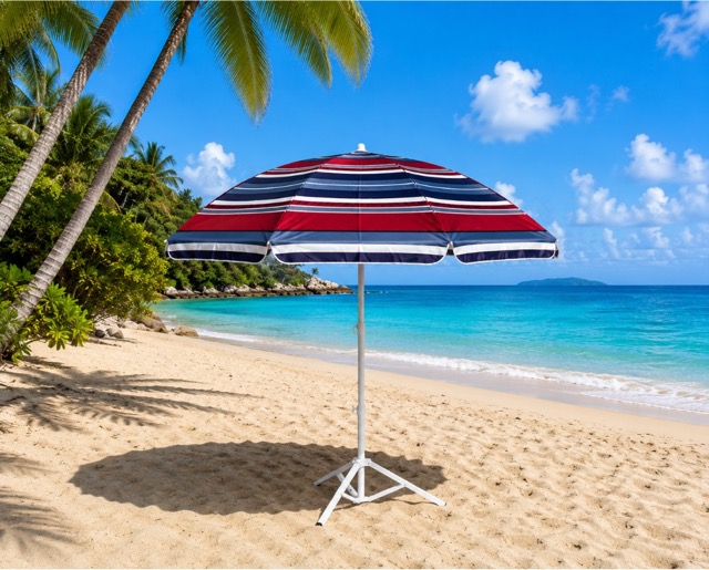 E 07/26 - Beach Umbrella Red / Blue Dia 200 cm Fabric Polyester 120gr