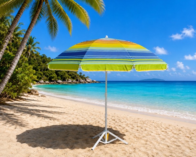 E 07/26 - Beach Umbrella Yellow / Green Dia 2O0 cm Fabric Polyester 120gr
