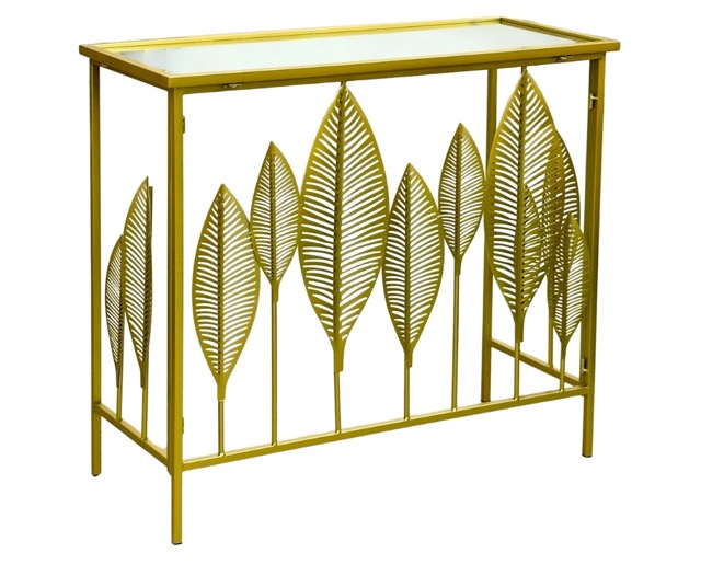 E 07/26 - Console Metal Gold Painting L 80 x 33 x H 70 cm Top Miror