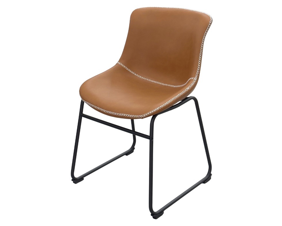 E 07/26 - Dining Chair Brown PU Leather Base Metal Base Covered Black Painting . Ref: CP-2822. W 45 x D 50 x Seat-Height 60 / 82 cm