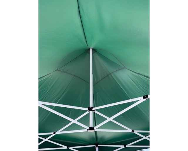 E 07/26 - Folding Gazebo 3 x 3 m Toit Polyester vert Armature metal peint Blanc. Partie Basse du toit H 130/180 (2)