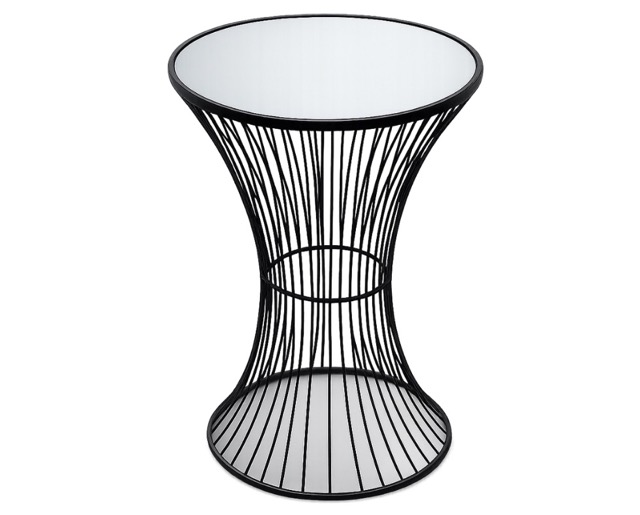 E 07/26 - Modern Round Accent Table Black painting Color with Mirrored Glass Top – Ø40 × H77 cm