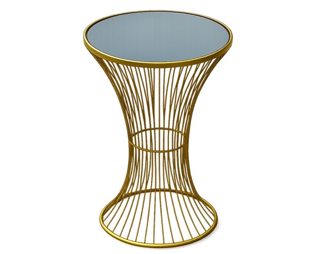 E 07/26 - Modern Round Accent Table Gold painting Color with Mirrored Glass Top – Ø40 × H77 cm