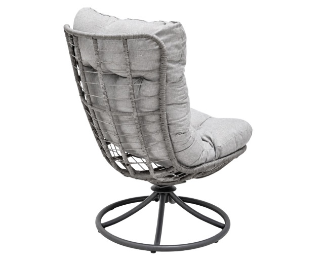 E 07/26 - Swivel Lounge Chair. Metal Structure Liht Gray . Seat & Backrest Metal painted and covered Light Gray PE Rattan. Tufted Light Gray Cushions